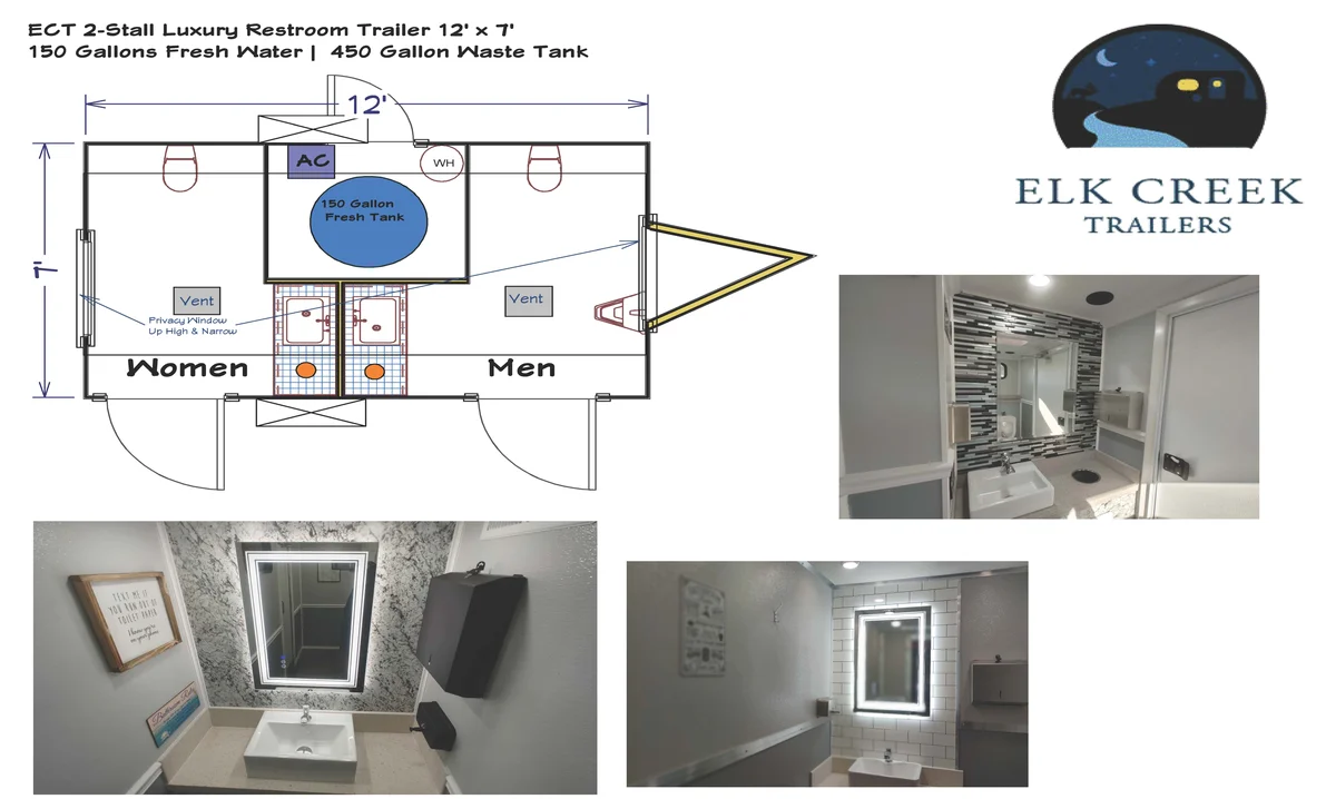 ECT-2-Stall Luxury Restroom Trailer 12' x 7' - Image 2