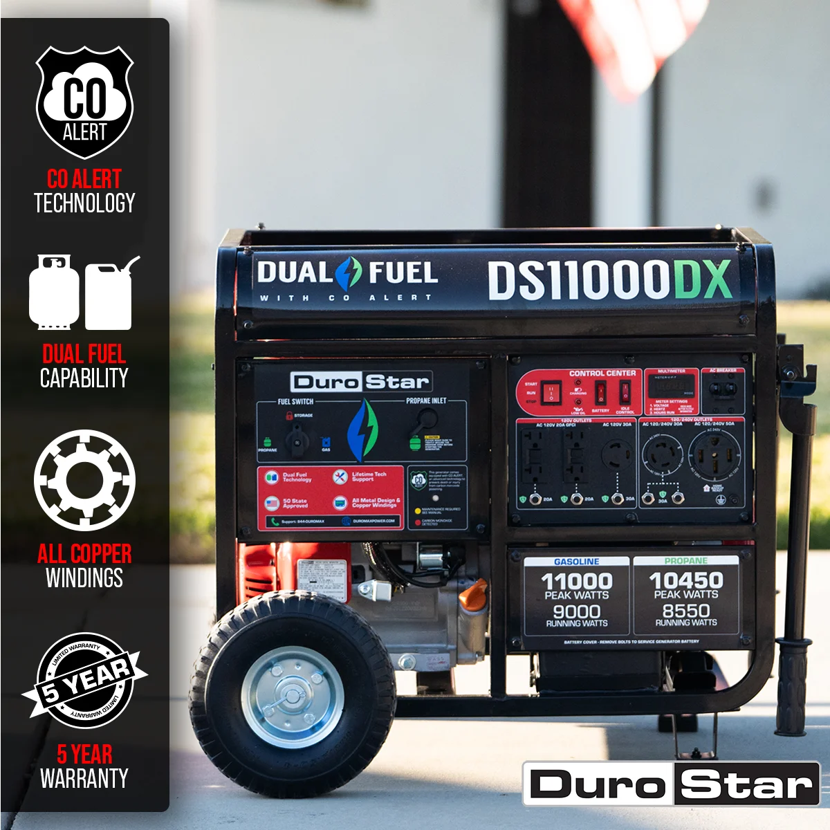 11,000 Watt Dual Fuel Portable Generator w/ CO Alert - Image 2