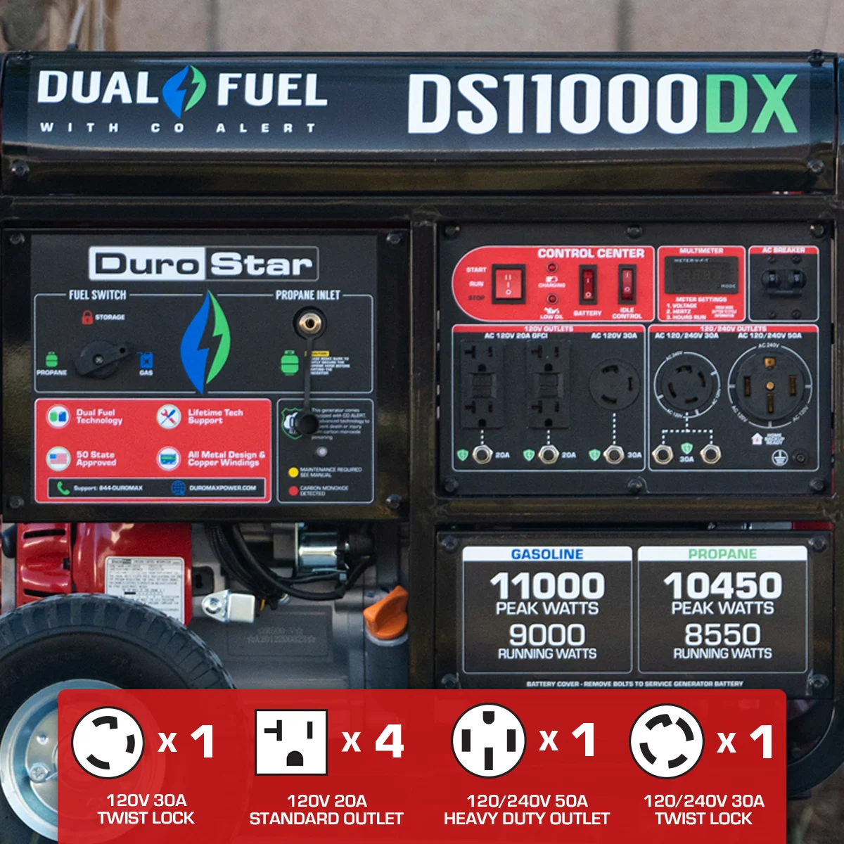 11,000 Watt Dual Fuel Portable Generator w/ CO Alert - Image 7