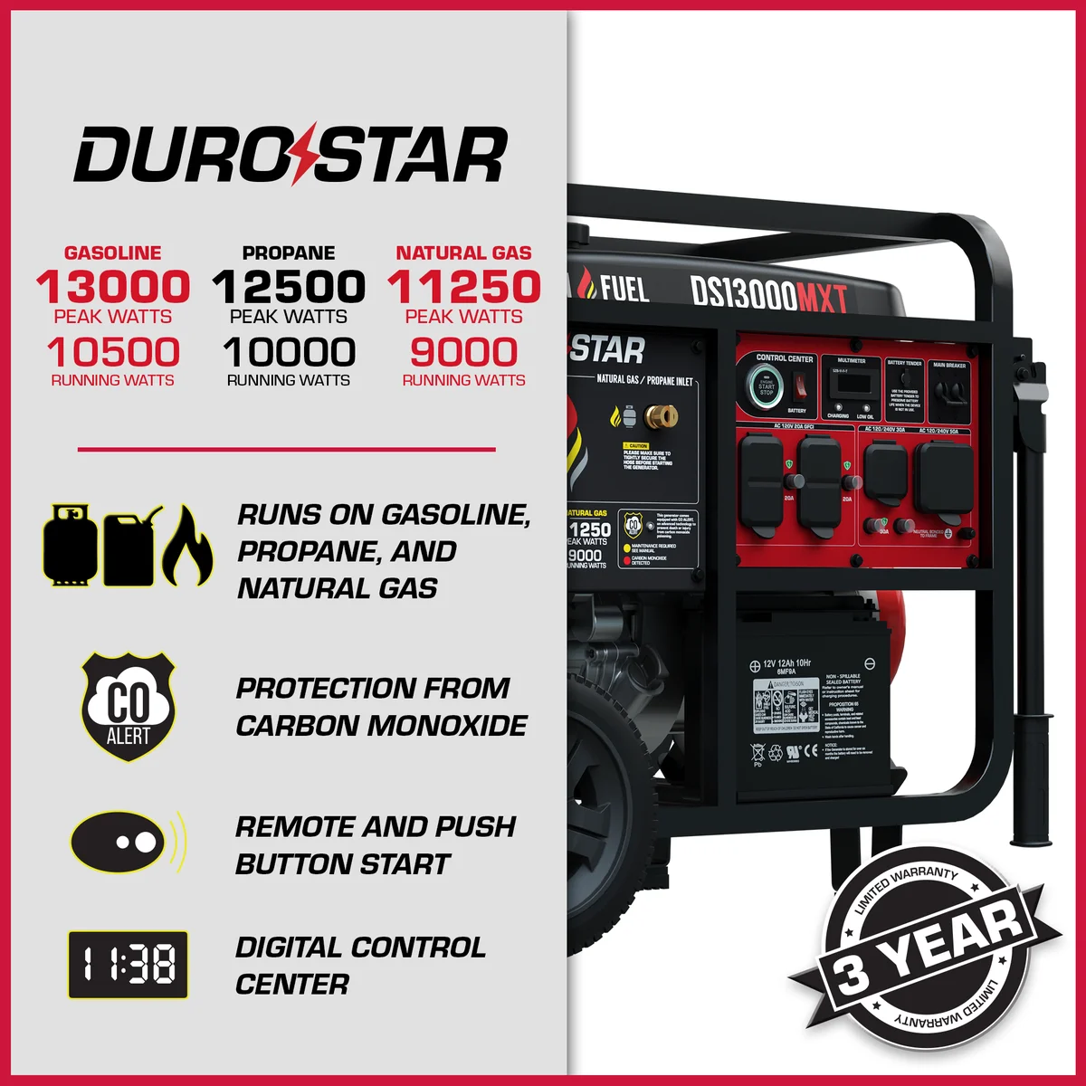 13,000 Watt Tri Fuel Portable Generator w/ CO Alert - Image 2