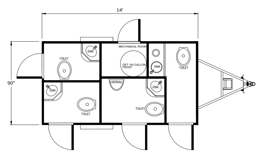 4 Station Bathroom Trailer | Calypso Series - Private Floor Plan - Image 17