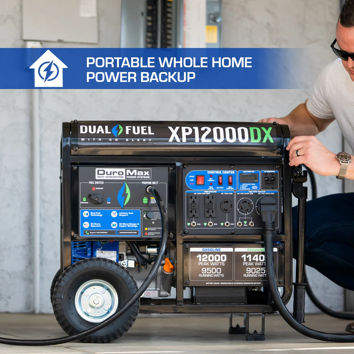 12,000 Watt Dual Fuel Portable Generator w/ CO Alert - Image 3