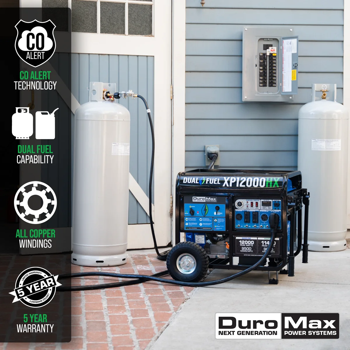 12,000 Watt Dual Fuel Portable HX Generator w/ CO Alert - Image 2