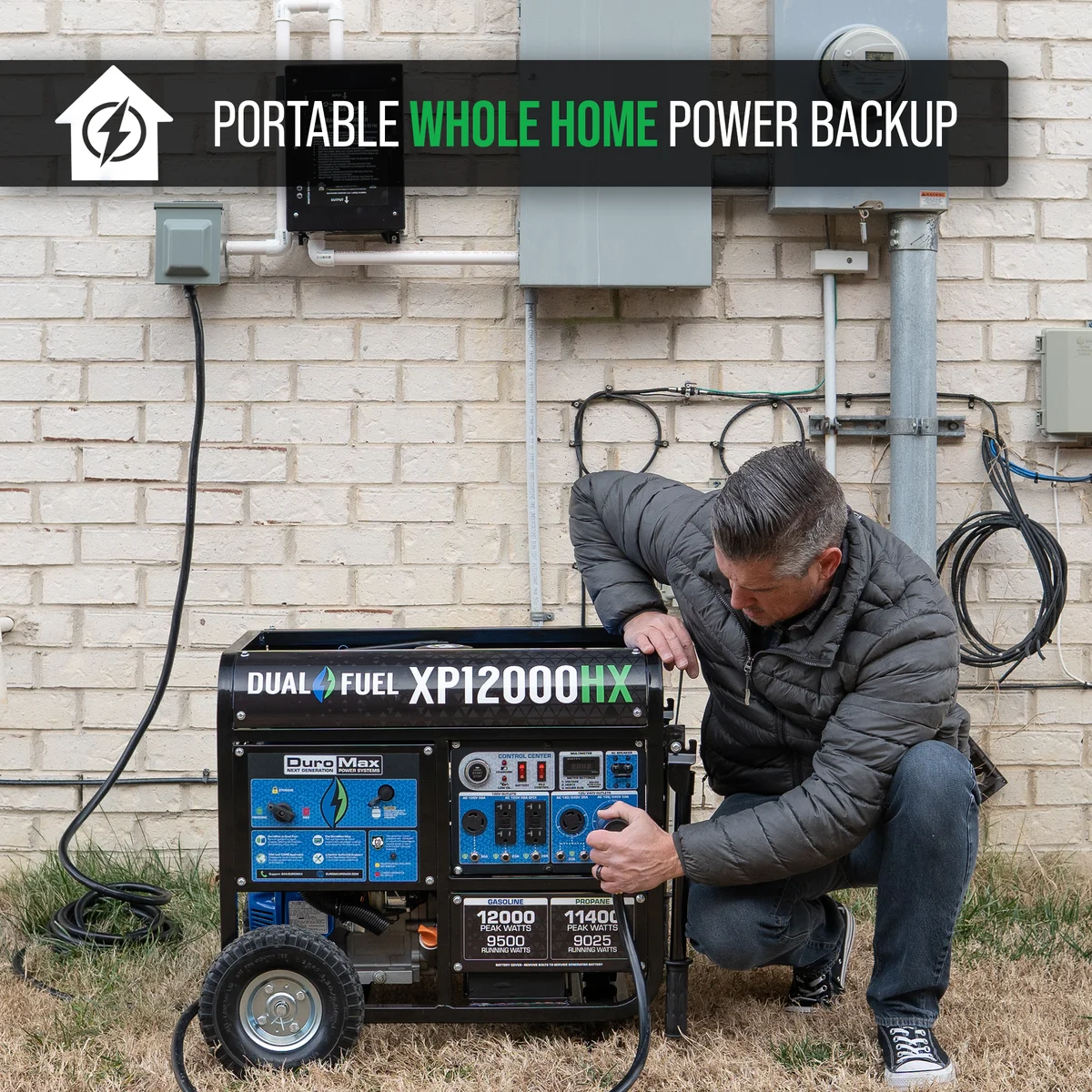 12,000 Watt Dual Fuel Portable HX Generator w/ CO Alert - Image 3