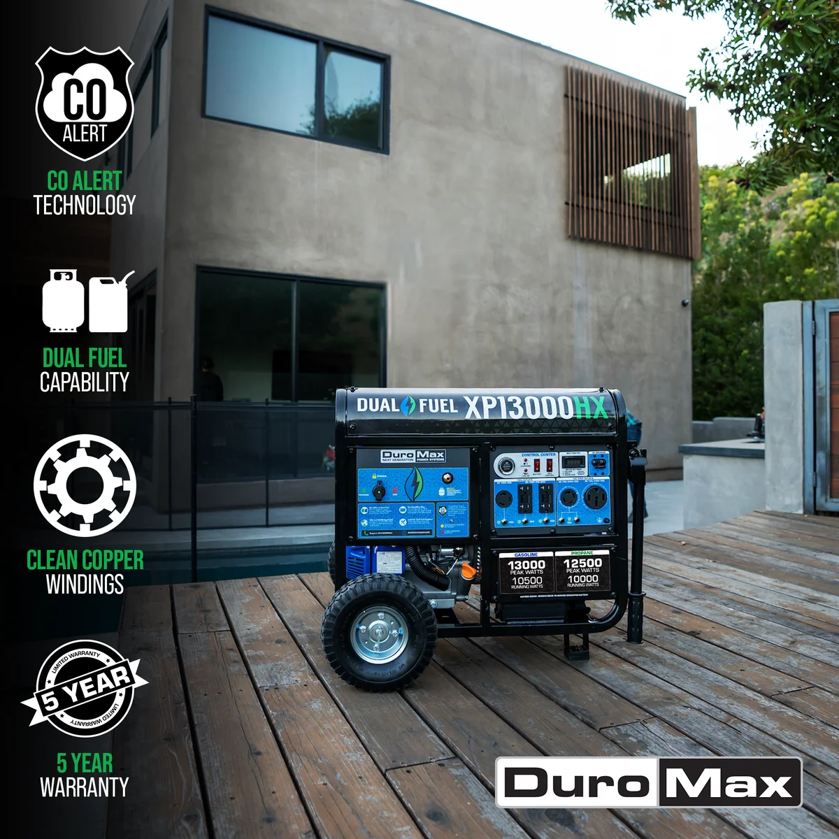 13,000 Watt Dual Fuel Portable HX Generator w/ CO Alert - Image 2