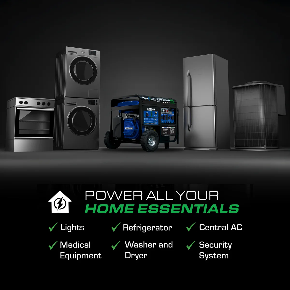 13,000 Watt Dual Fuel Portable HX Generator w/ CO Alert - Image 9