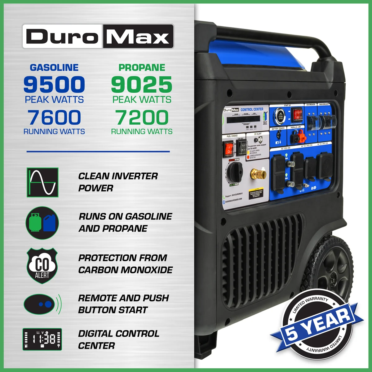 9,500 Watt Portable Dual Fuel Inverter Generator - Quiet, Low THD - Image 2