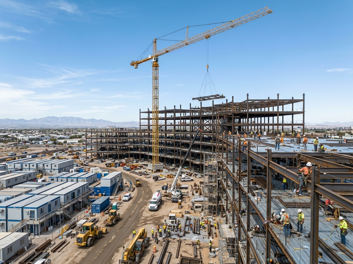 Construction site with workforce camp