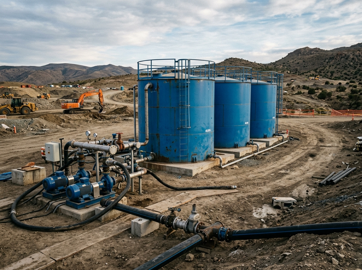 Water storage tanks at construction site