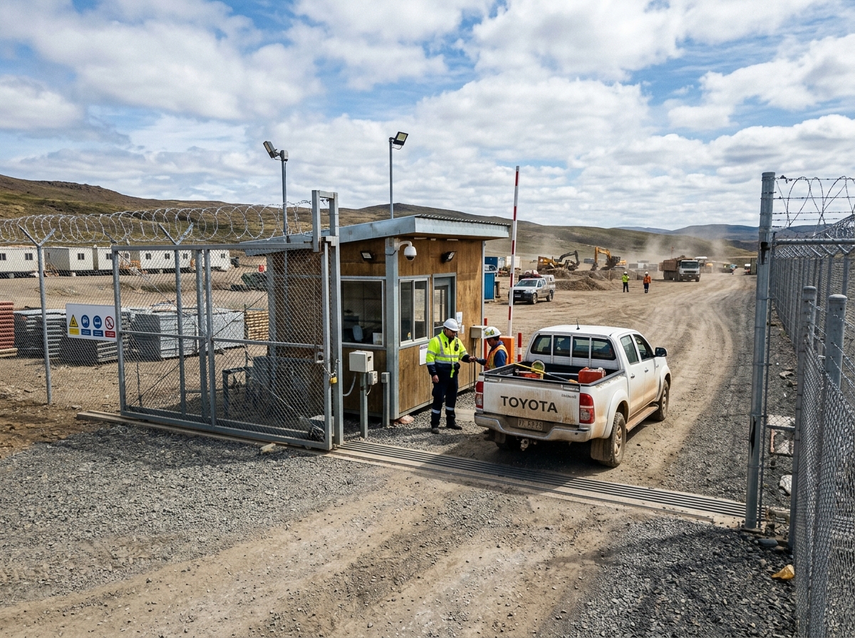 Security checkpoint at camp entrance