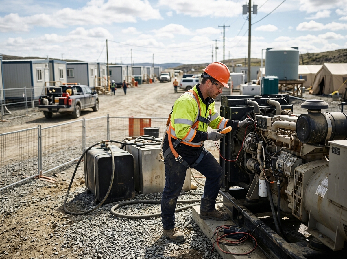 Maintenance worker inspecting camp facility